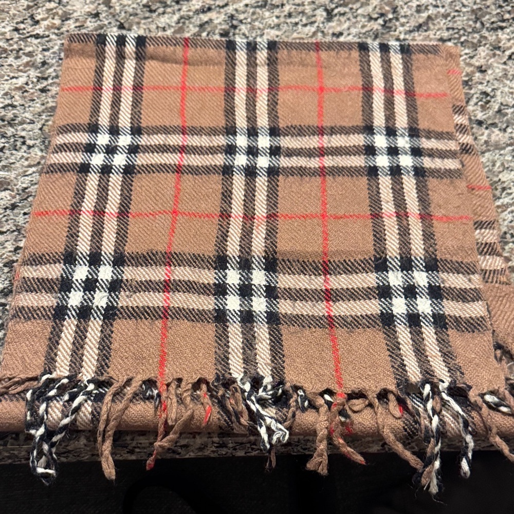 Burberry Tan and Red Checkered Scarf